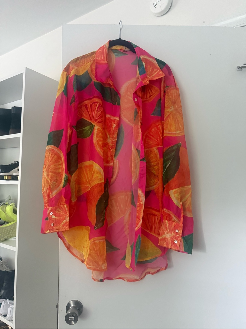 Fashion Nova Hot Pink & Orange Citrus Button-Down Shirt
